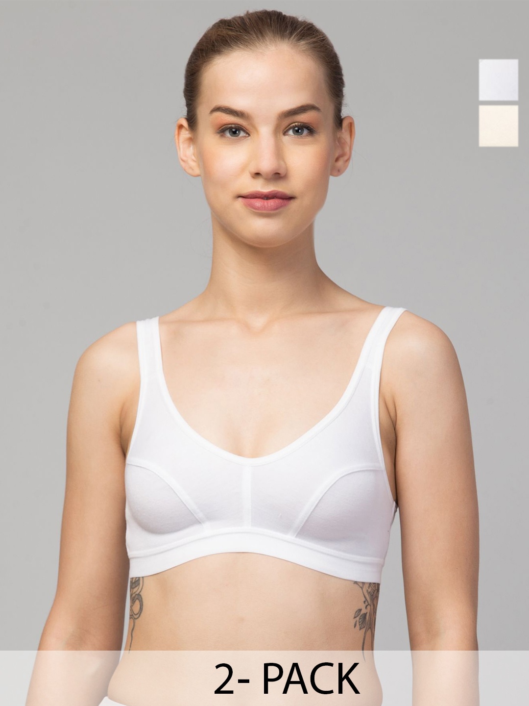 

HIRRUX Pack Of 2 Full Coverage Cotton Workout Bra, White
