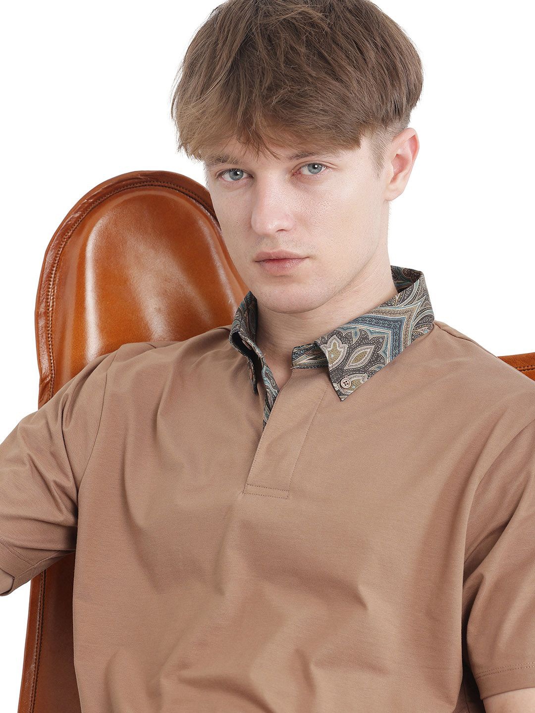 

RARE RABBIT Men Solid Polo Collar Cotton T-shirt, Brown