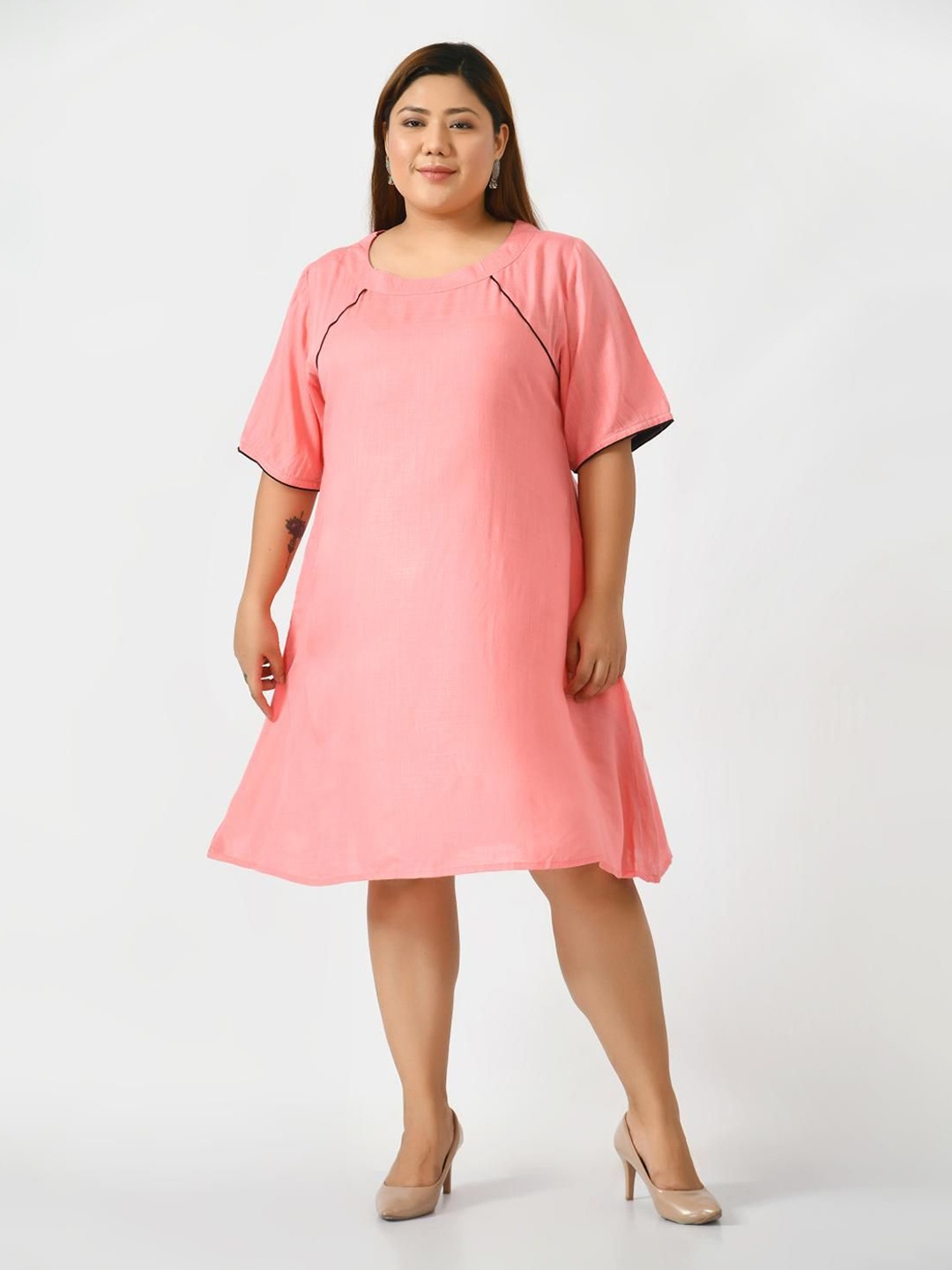 

VAAMII Women Plus Size Pure Cotton A-Line Dress, Coral