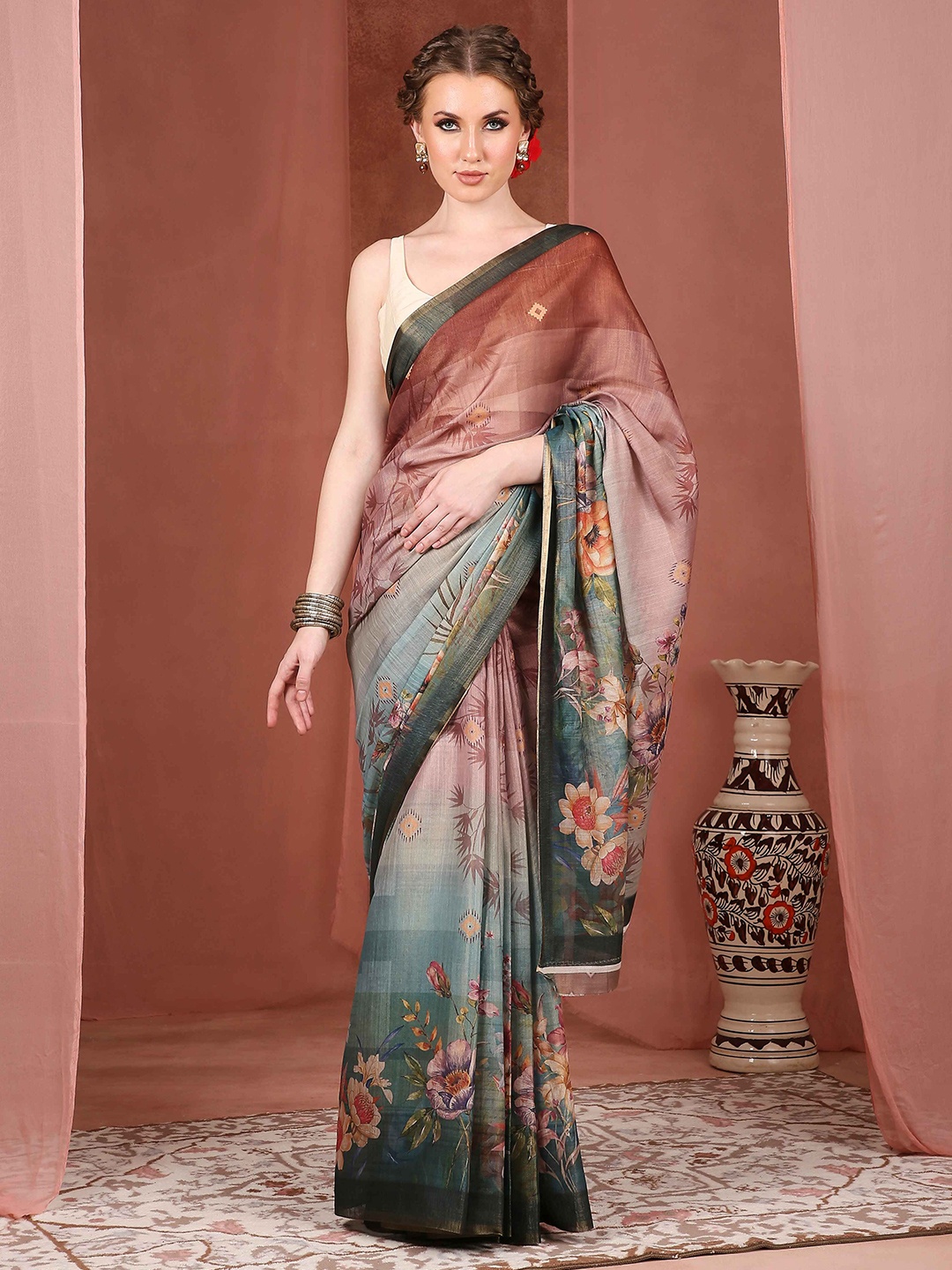 

JUST FASHION Floral Printed Banarasi Saree, Grey