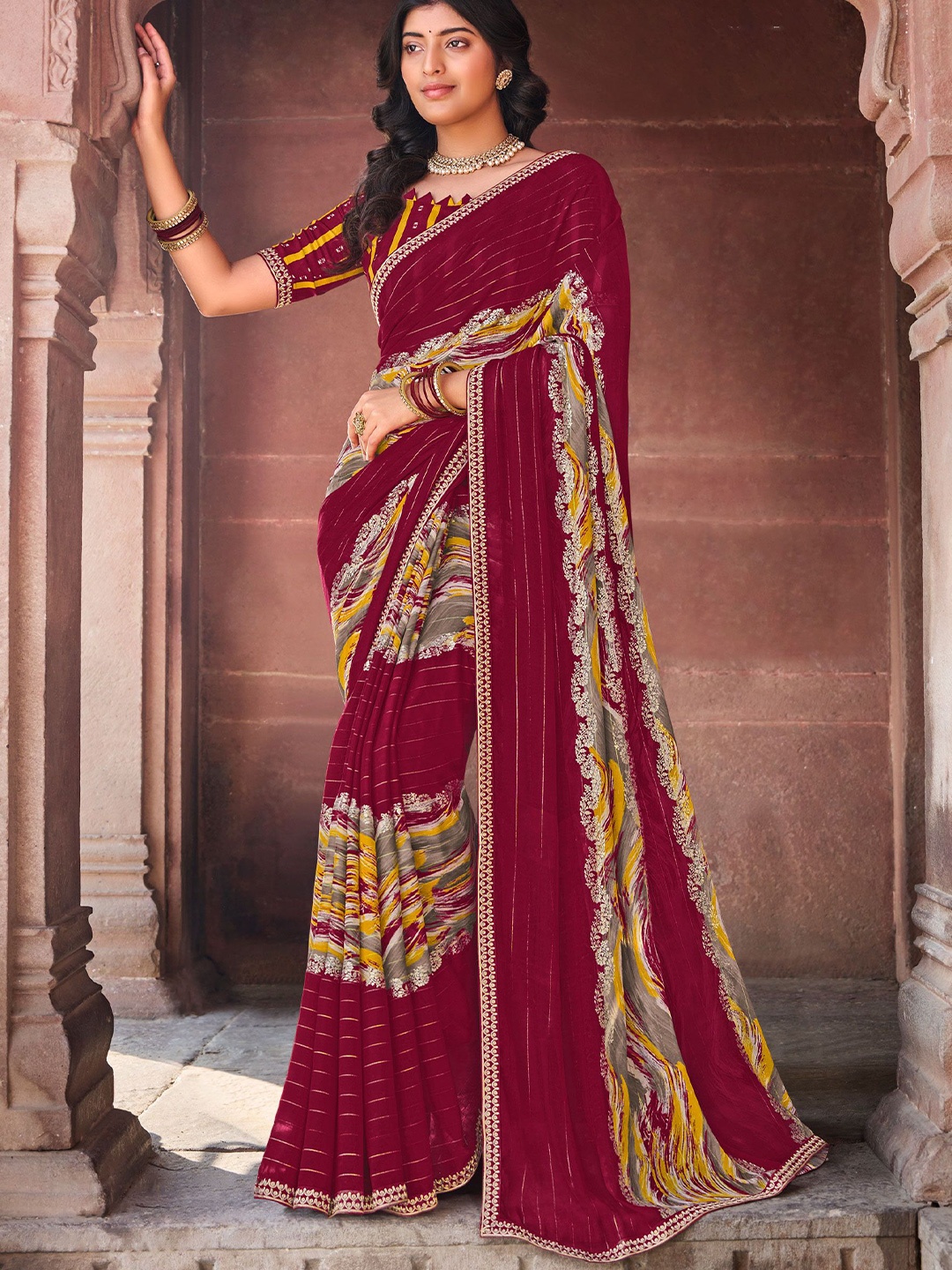 

Laxmipati Floral Saree, Maroon