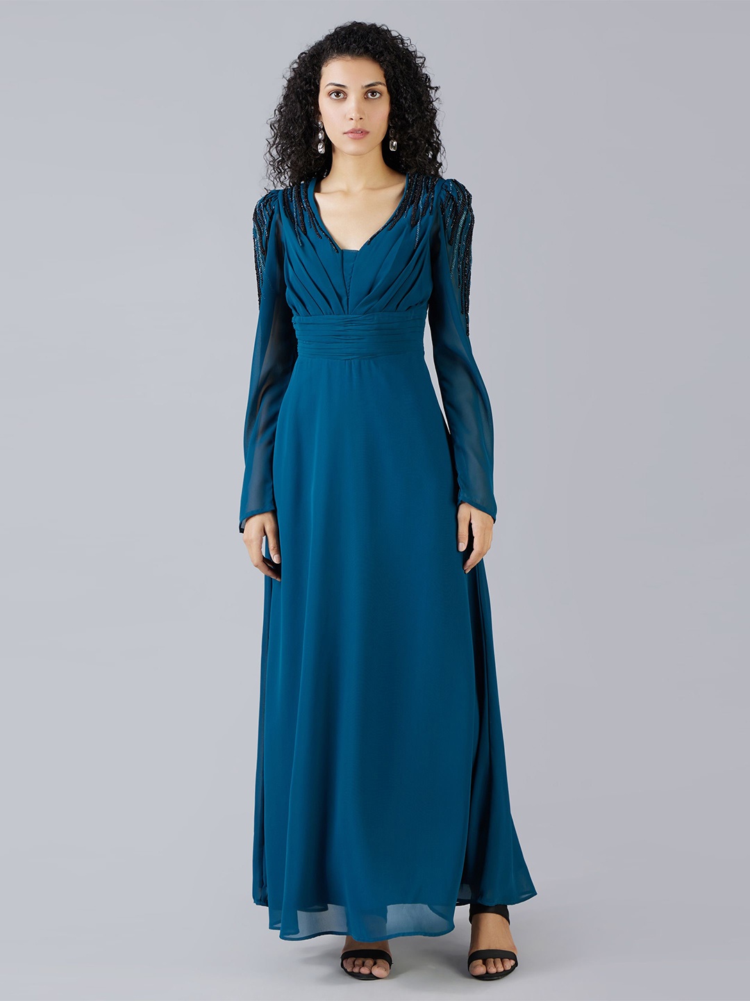 

MISH X Women V-Neck Gown Maxi Dress, Teal