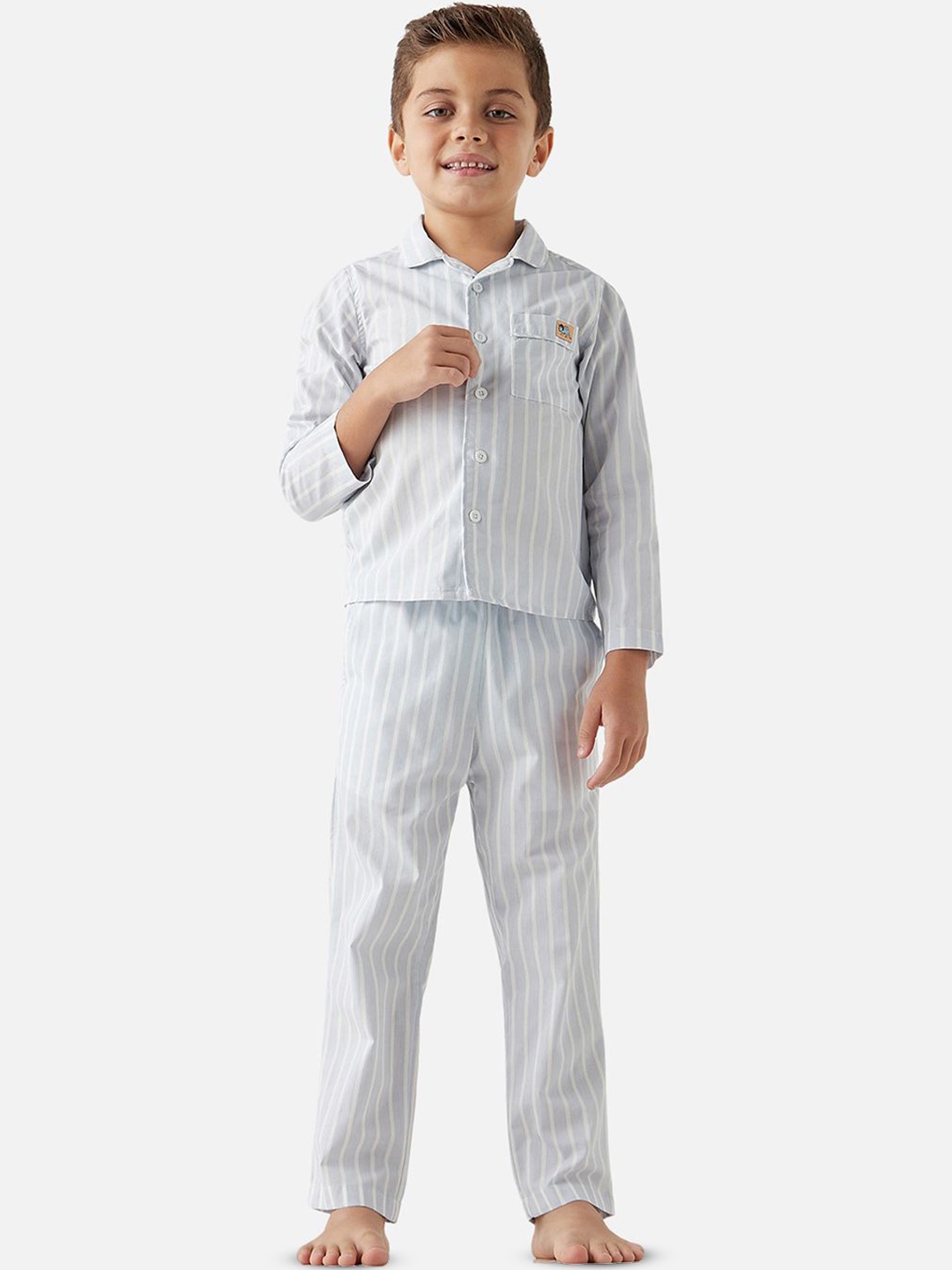 

Juniors by Babyshop Striped Pure Cotton Shirt With Pyjamas, Blue