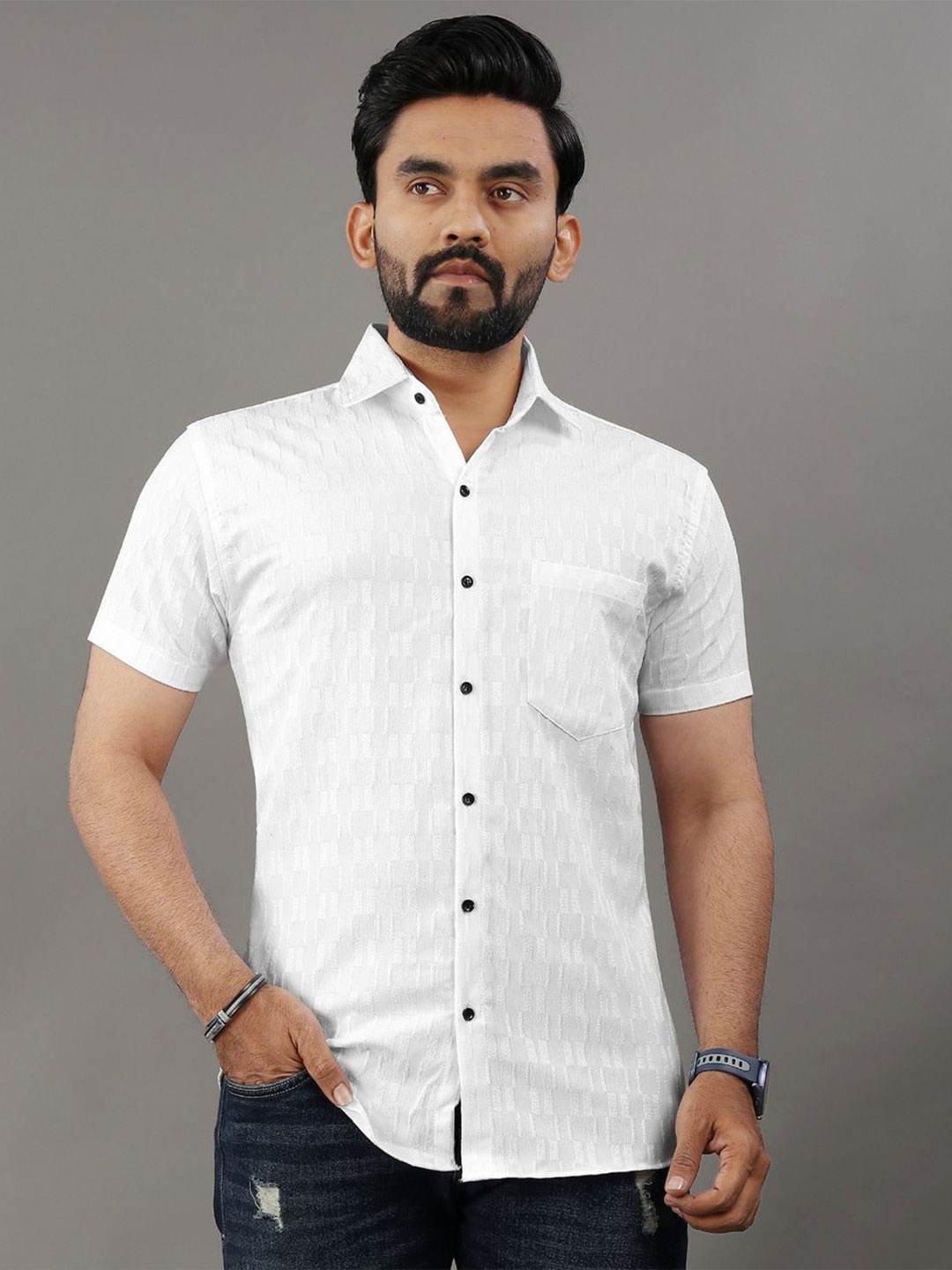 

VeBNoR Men Standard Opaque Casual Shirt, White