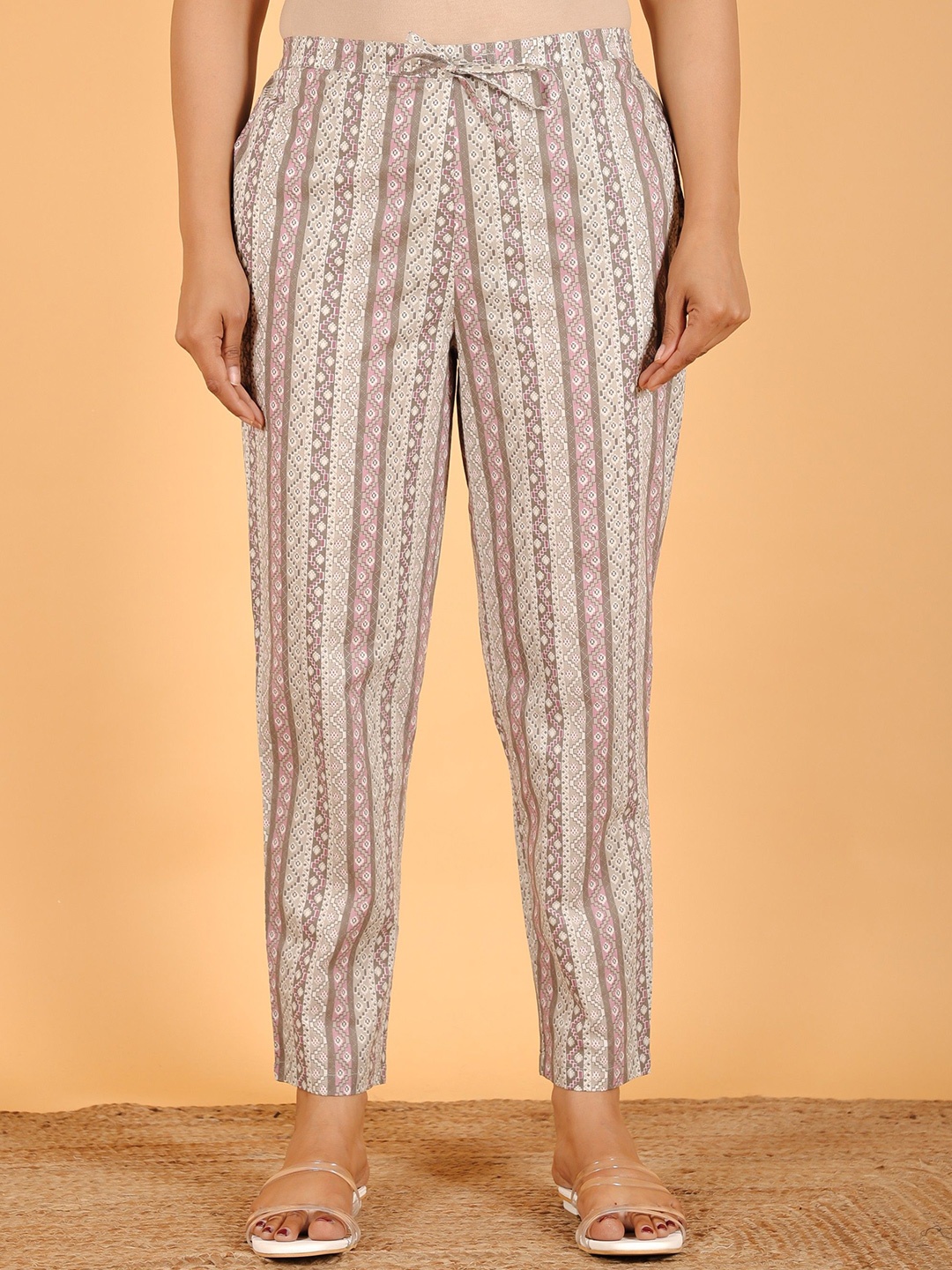 

Aramya Women Soft Cotton Striped Ethnic Palazzos, Pink