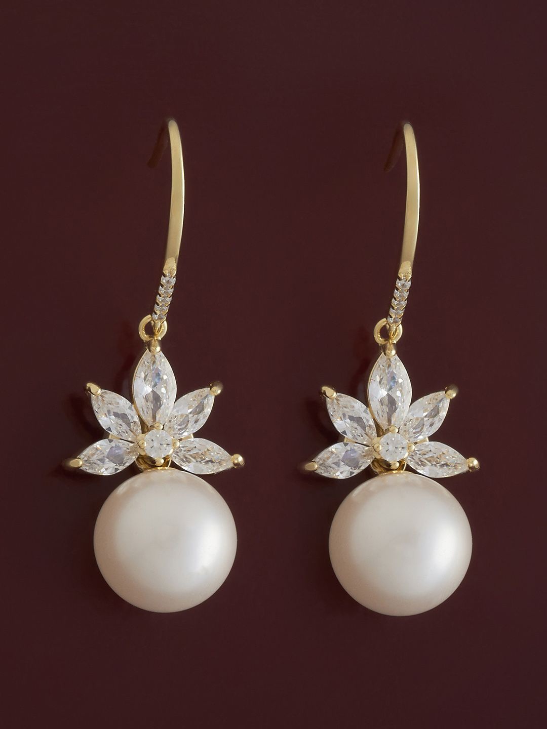 

Kushal's Fashion Jewellery 92.5 Sterling Silver Gold Plated Pearls Drop Earrings
