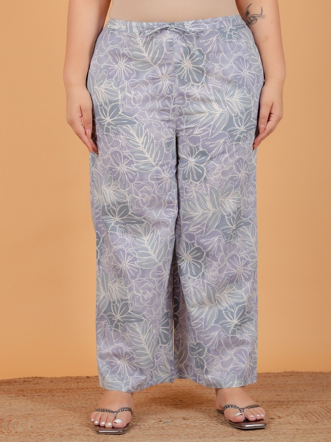 

Aramya Women Plus Size Floral Printed Ethnic Palazzos, Grey