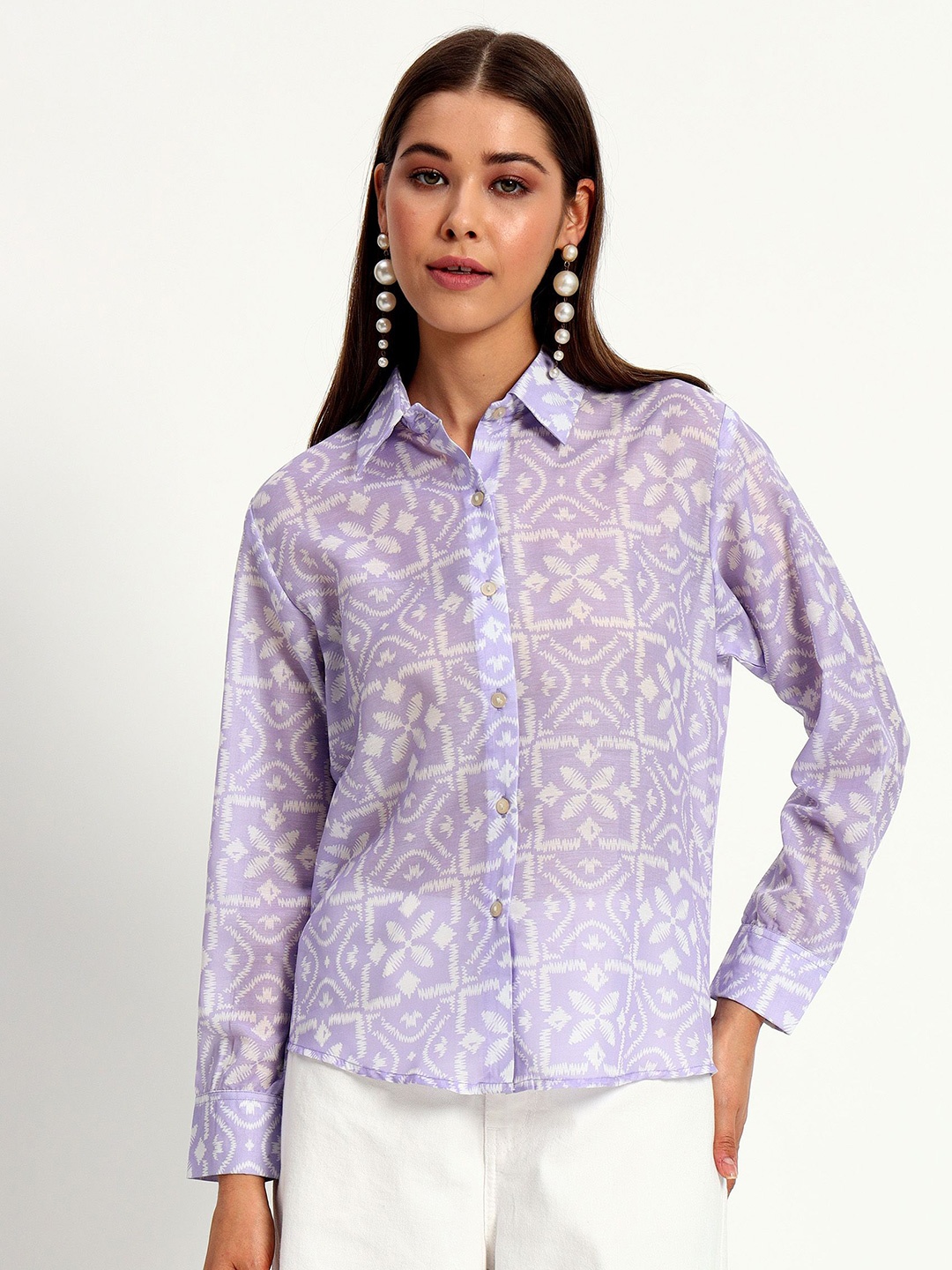 

Peikh Women Classic Opaque Printed Casual Shirt, Na