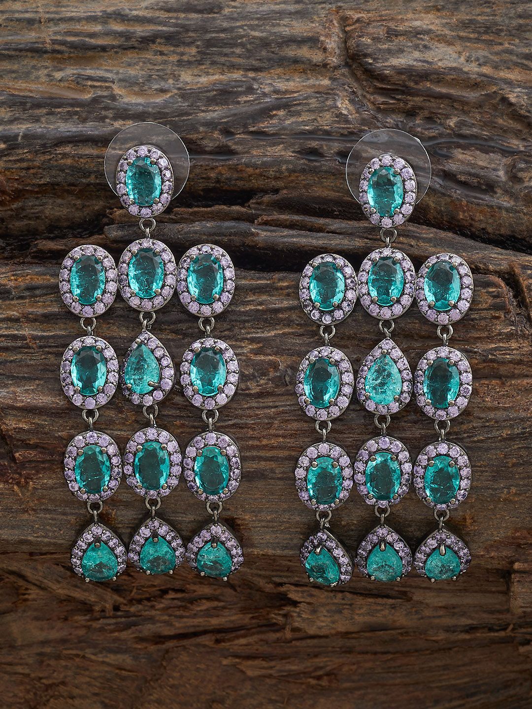 

Kushal's Fashion Jewellery Polish-Plated Zircon Studded Oval Drop Earrings, Green