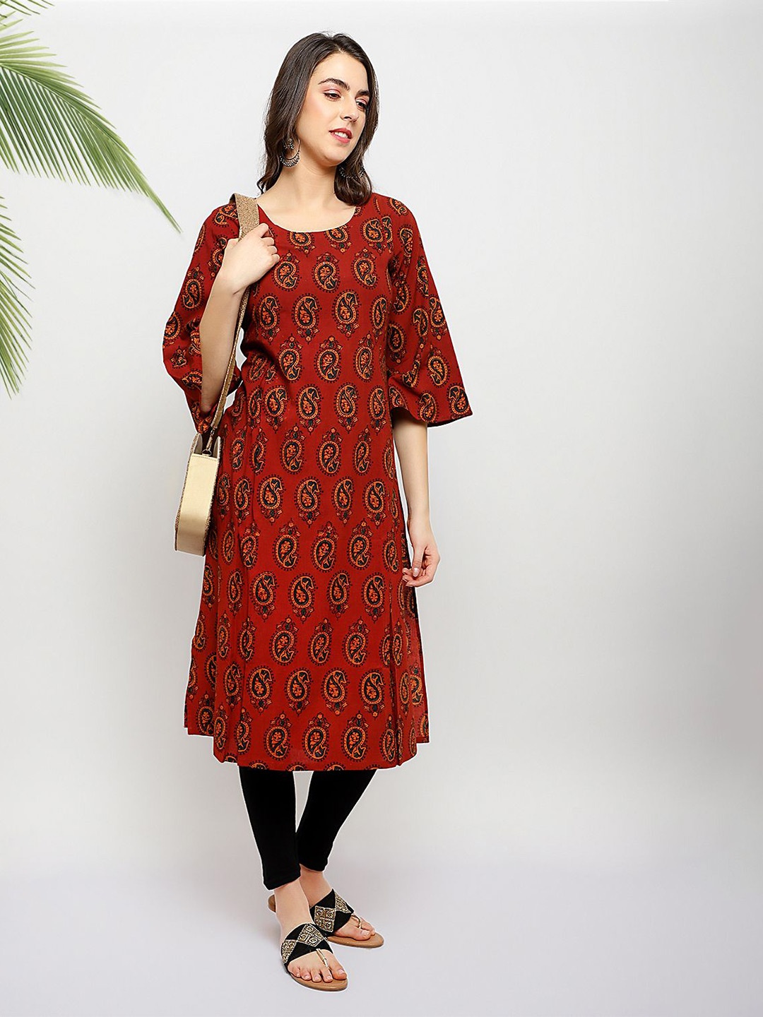 

PALASH Women Printed Pure Cotton Straight Kurta, Red