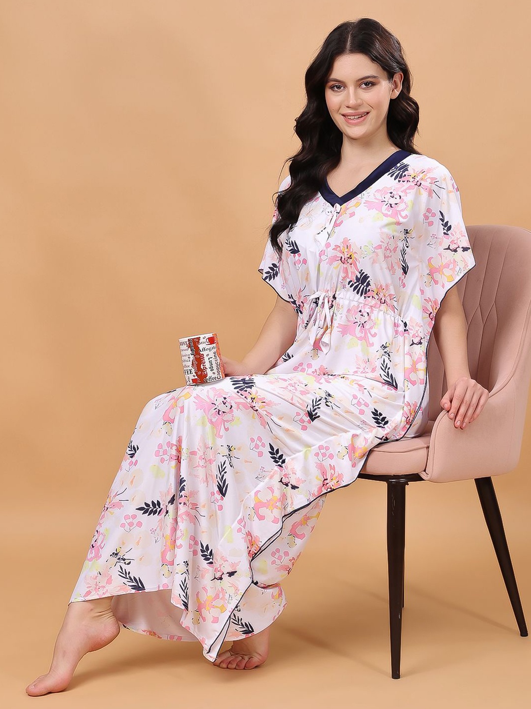 

CHUI MUI Women Printed Maxi Kaftan Nightdress, Pink