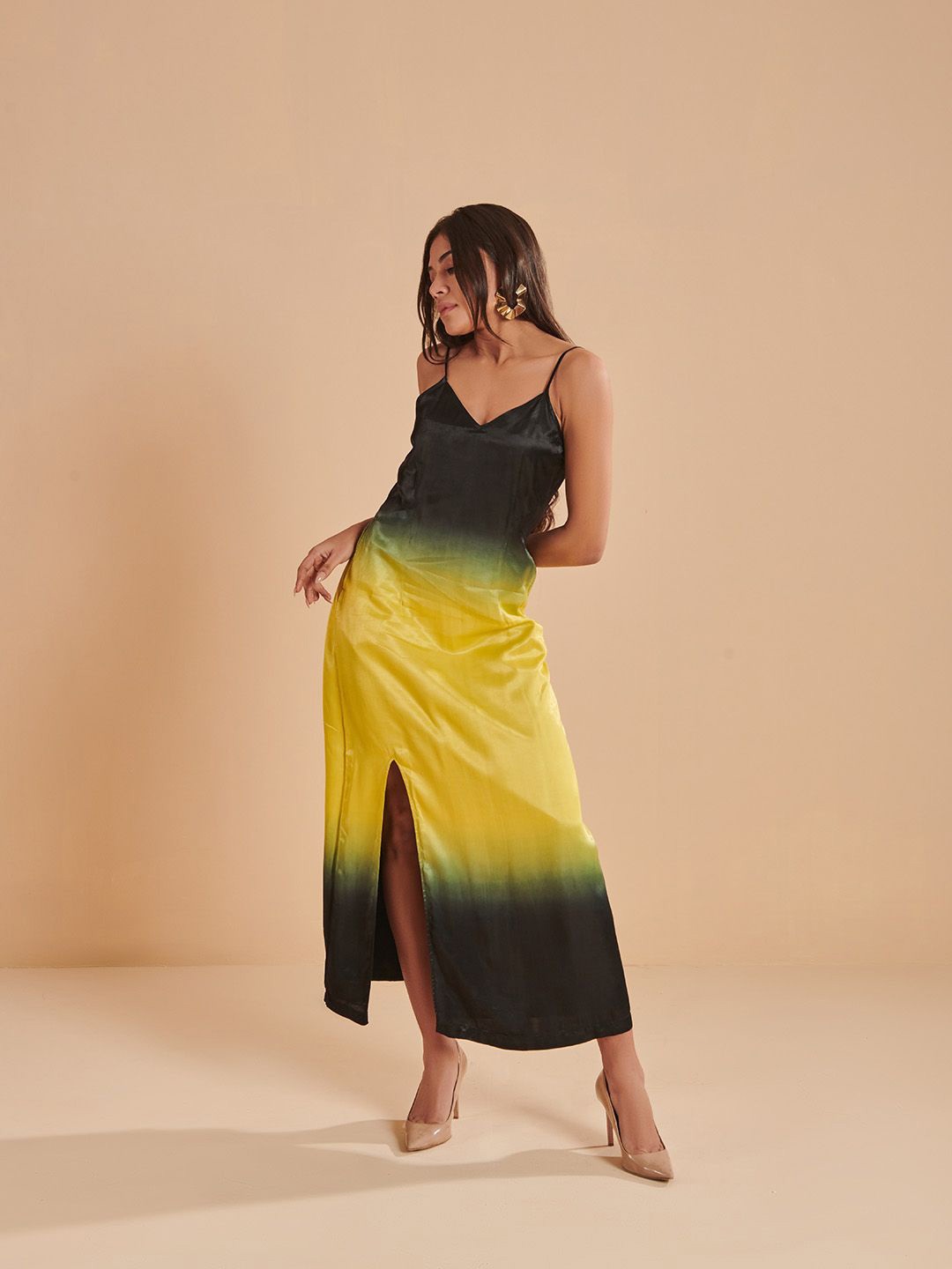 

Dorabi Tie and Dye Dyed Satin Maxi Dress, Black