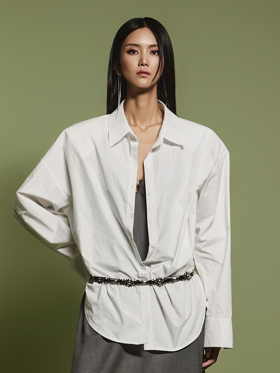 

BAESD Women Oversized Fit Spread Collar Solid Cotton Casual Shirt, White