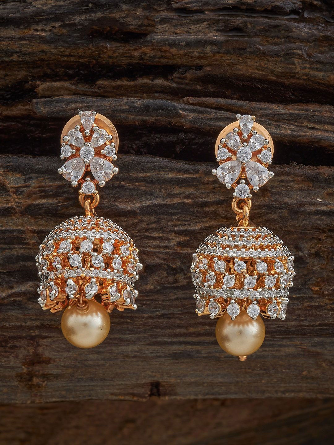 

Kushal's Fashion Jewellery Gold Plated Zircon Studded Geometric Jhumkas Earrings