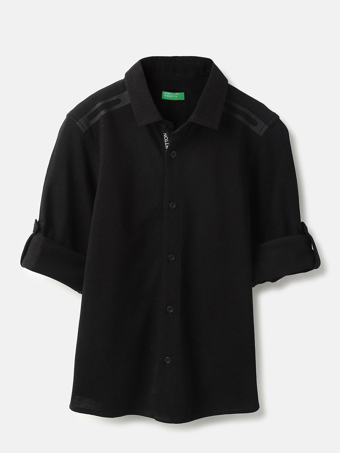 

United Colors of Benetton Boys Spread Collar Solid Cotton Casual Shirt, Black