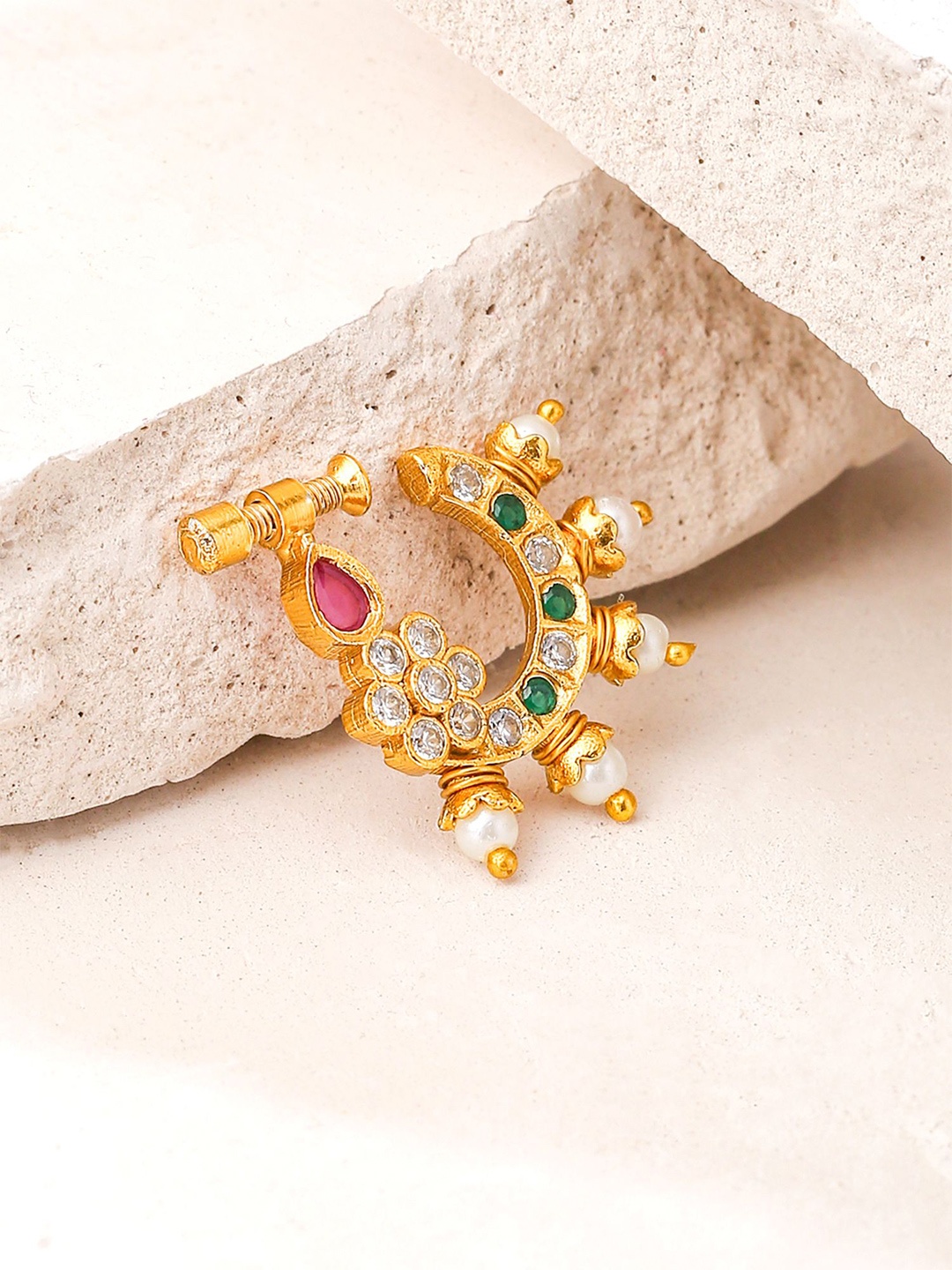 

Yellow Chimes Gold-Plated AD Stones and Beads Ring Nosepin