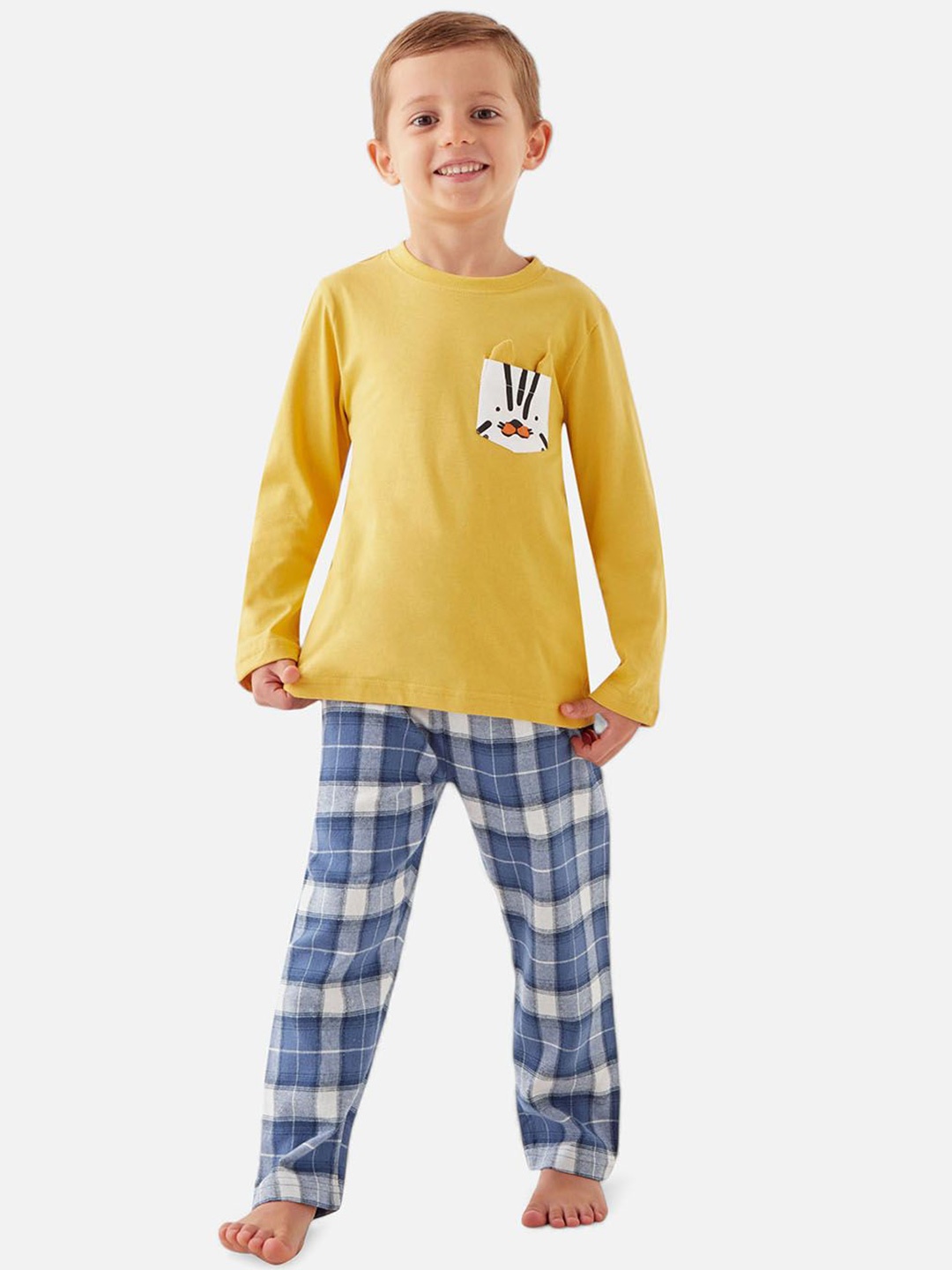 

Juniors by Babyshop Boys Round Neck Pure Cotton T-Shirt With Pyjamas, Yellow