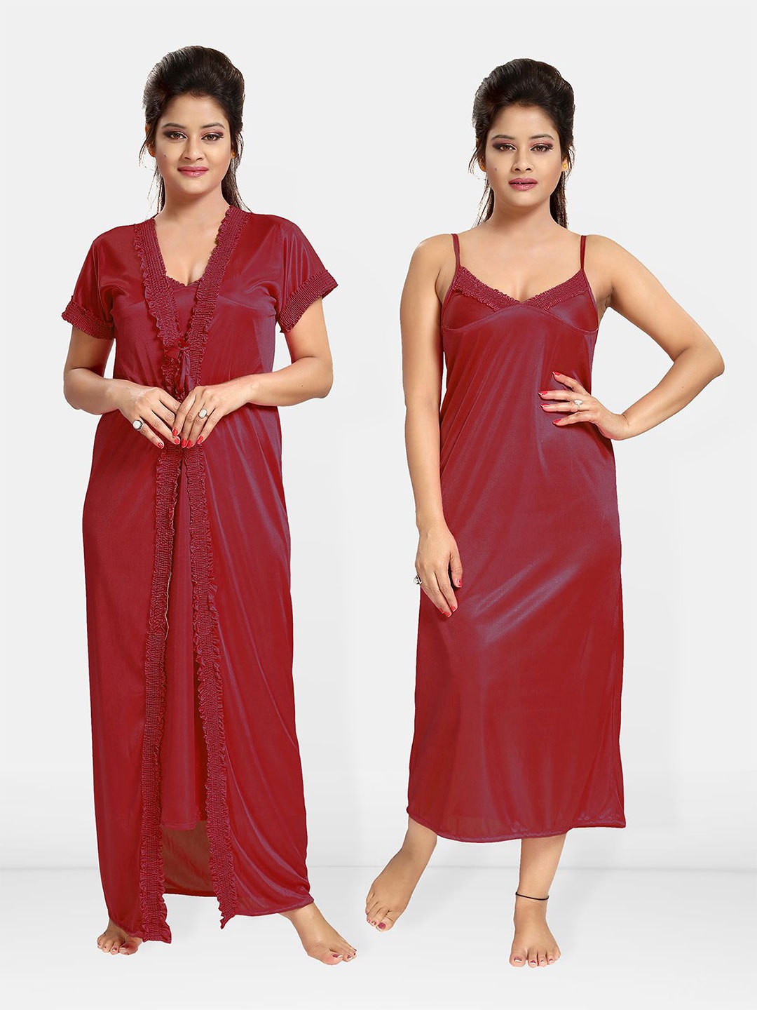 

Be You Women Satin Maxi Nightdress With Robe, Magenta