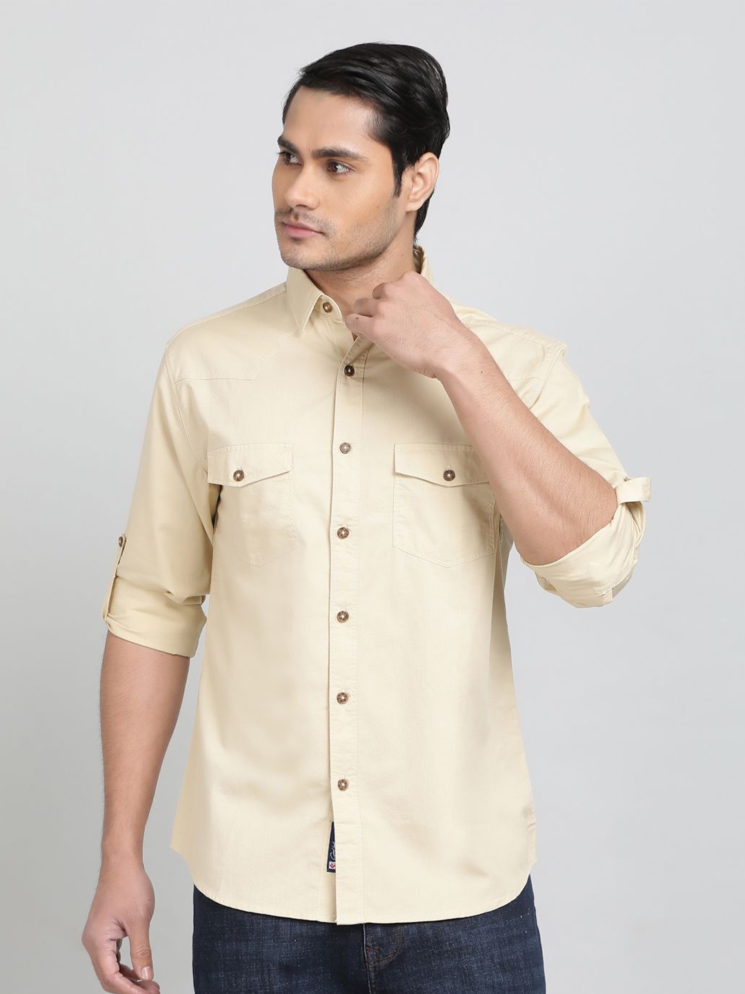 

Greenfibre Men Slim Fit Opaque Casual Shirt, Beige