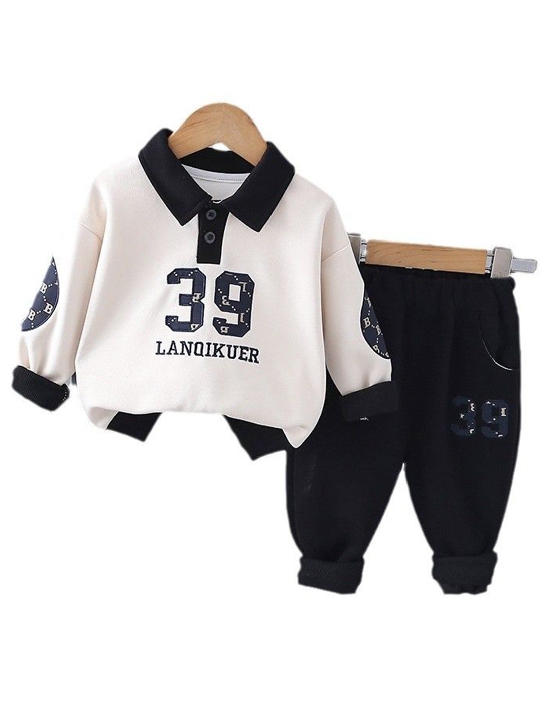 

StyleCast x Revolte Boys Printed Polo Collar Sweatshirt With Jogger, Black