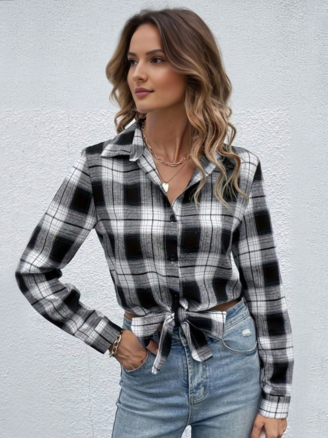 

StyleCast Women Tartan Checks Opaque Checked Casual Shirt, Black