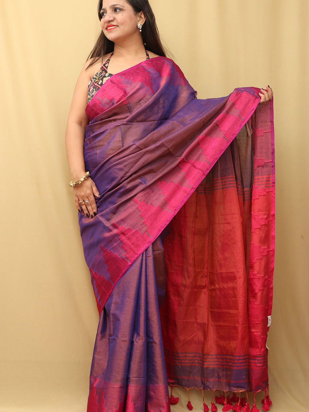 

Luxurionworld Woven Design Border Pure Cotton Saree, Purple