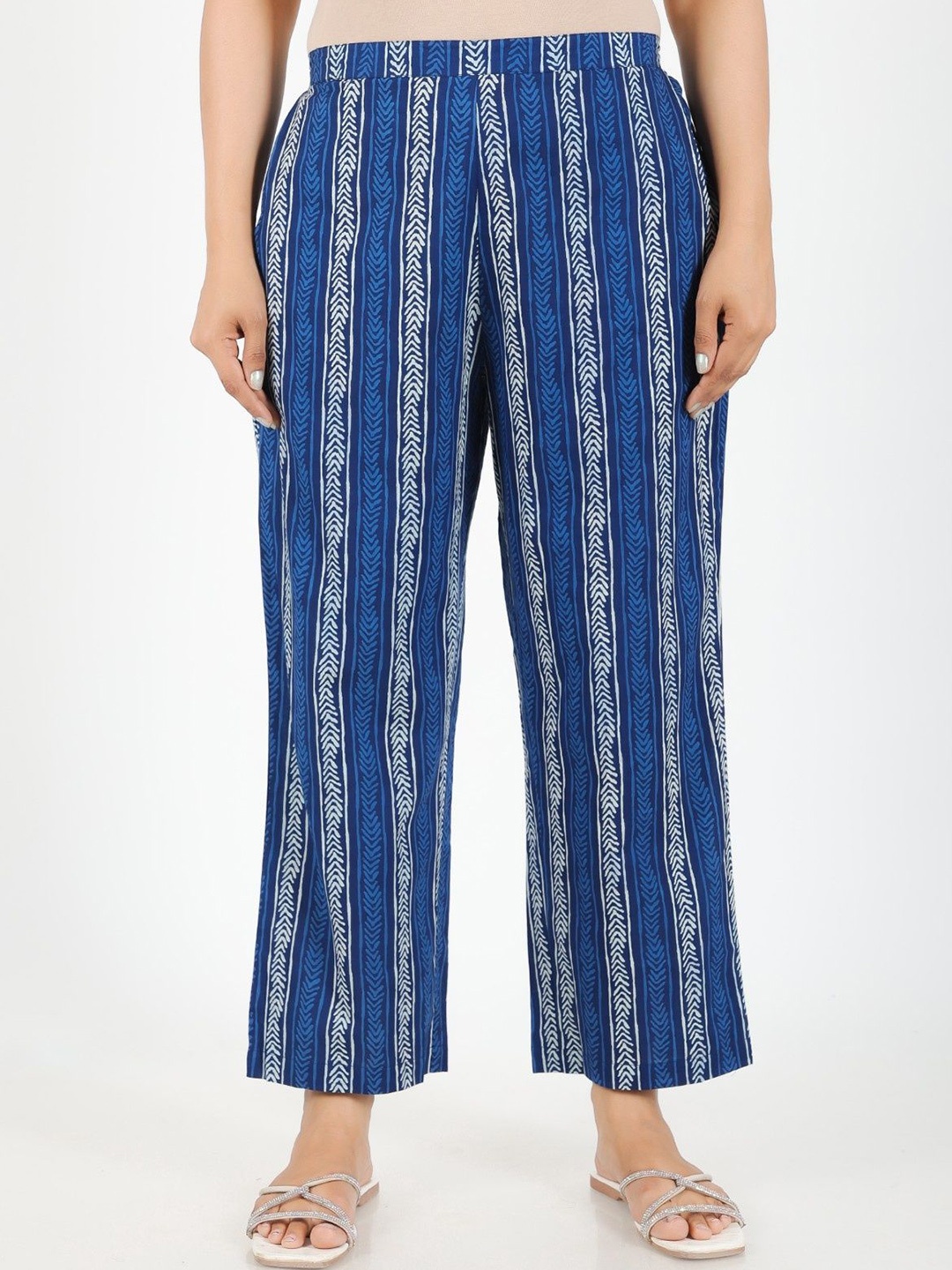 

Aramya Women Printed Cotton Trouser, Blue