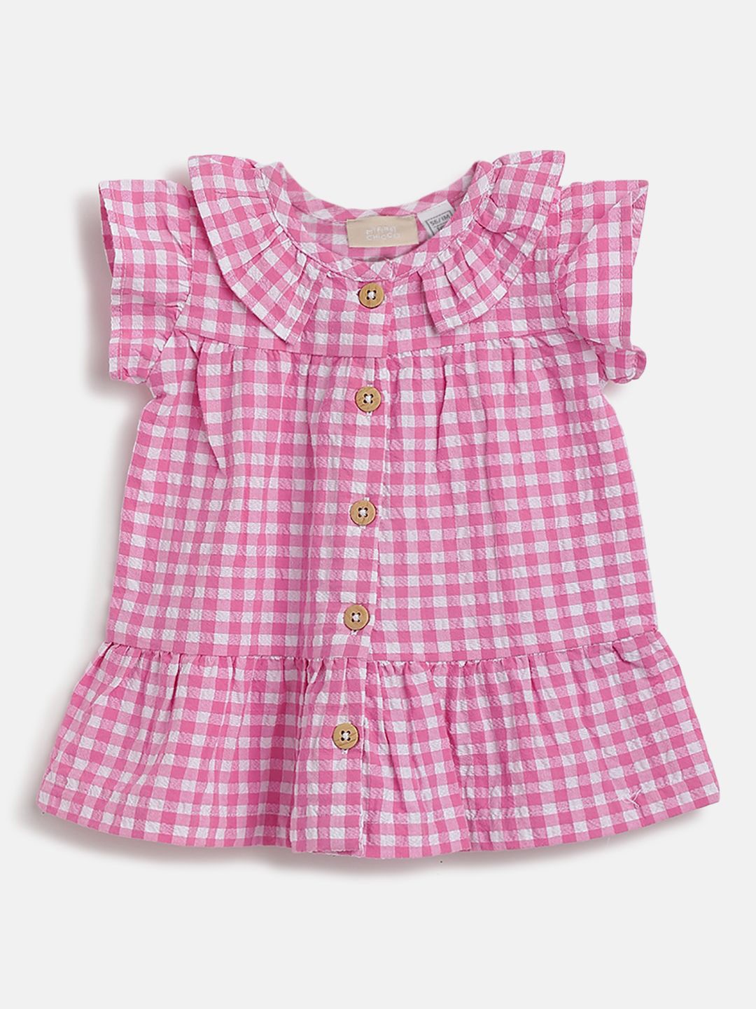 

Chicco Girls Round Neck Checked A-Line Cotton Dress, Pink
