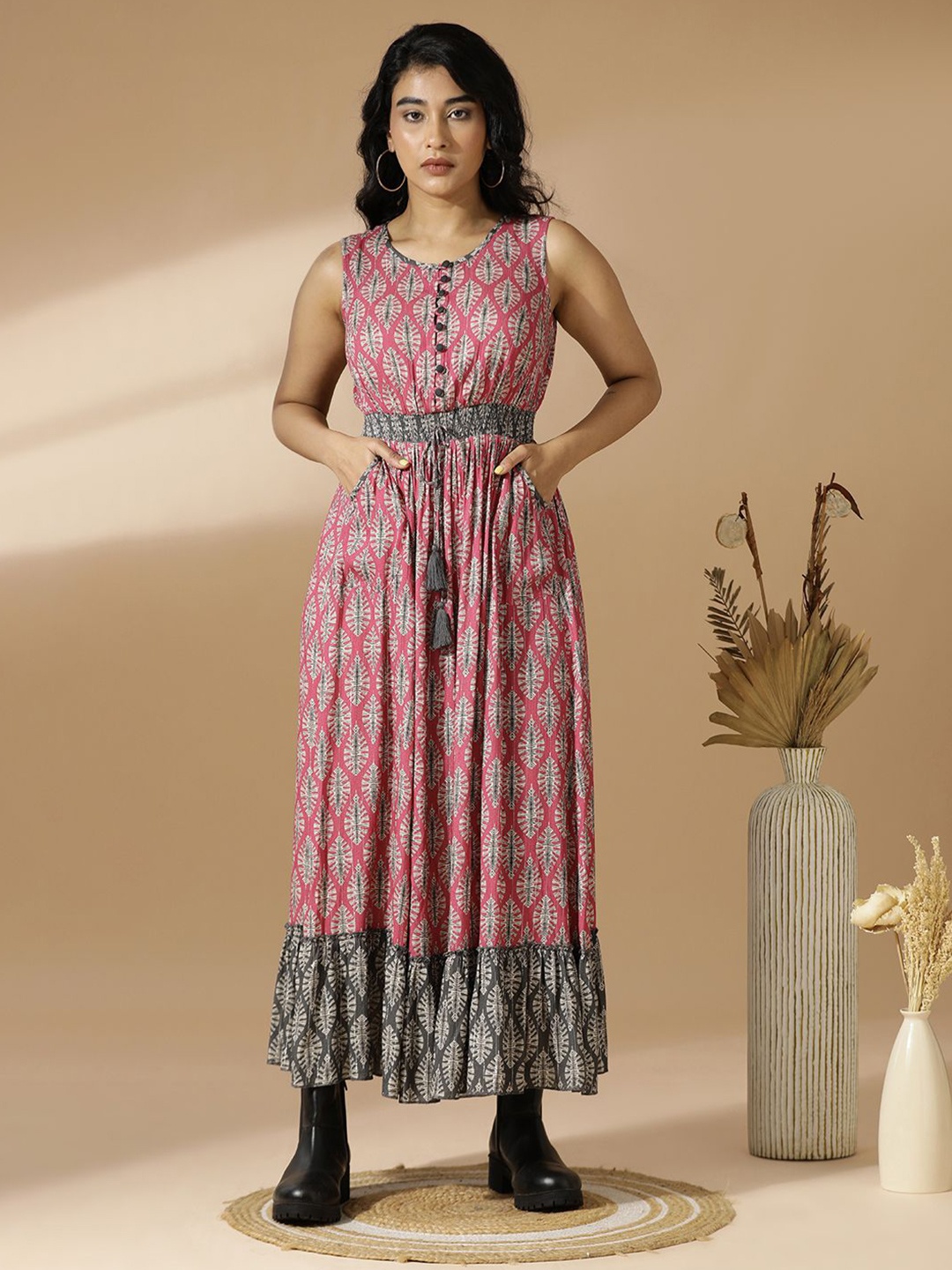 

Mugo Floral Print A-Line Maxi Dress, Pink