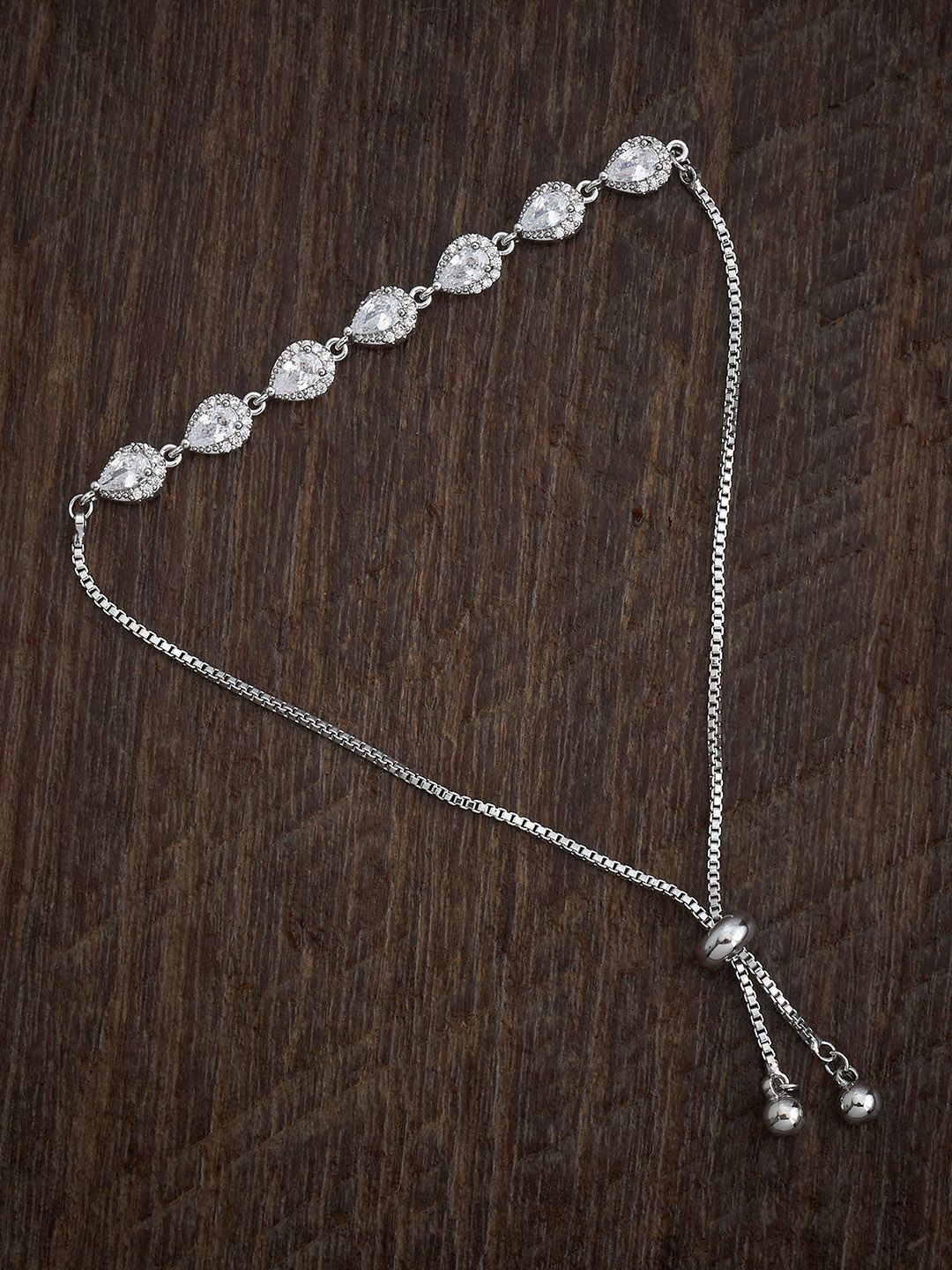 

Kushal's Fashion Jewellery Women Rhodium Plated Cubic Zirconia Link Bracelet, White