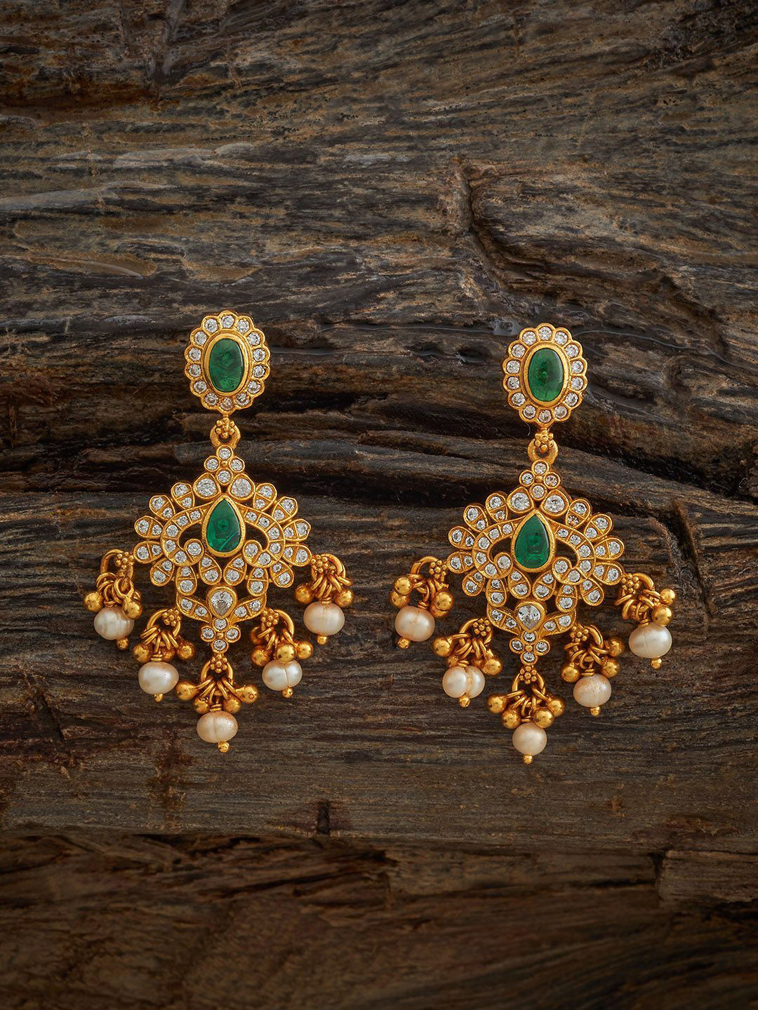 

Kushal's Fashion Jewellery 92.5 Pure Silver Gold-Plated Zircon Studded Drop Earrings