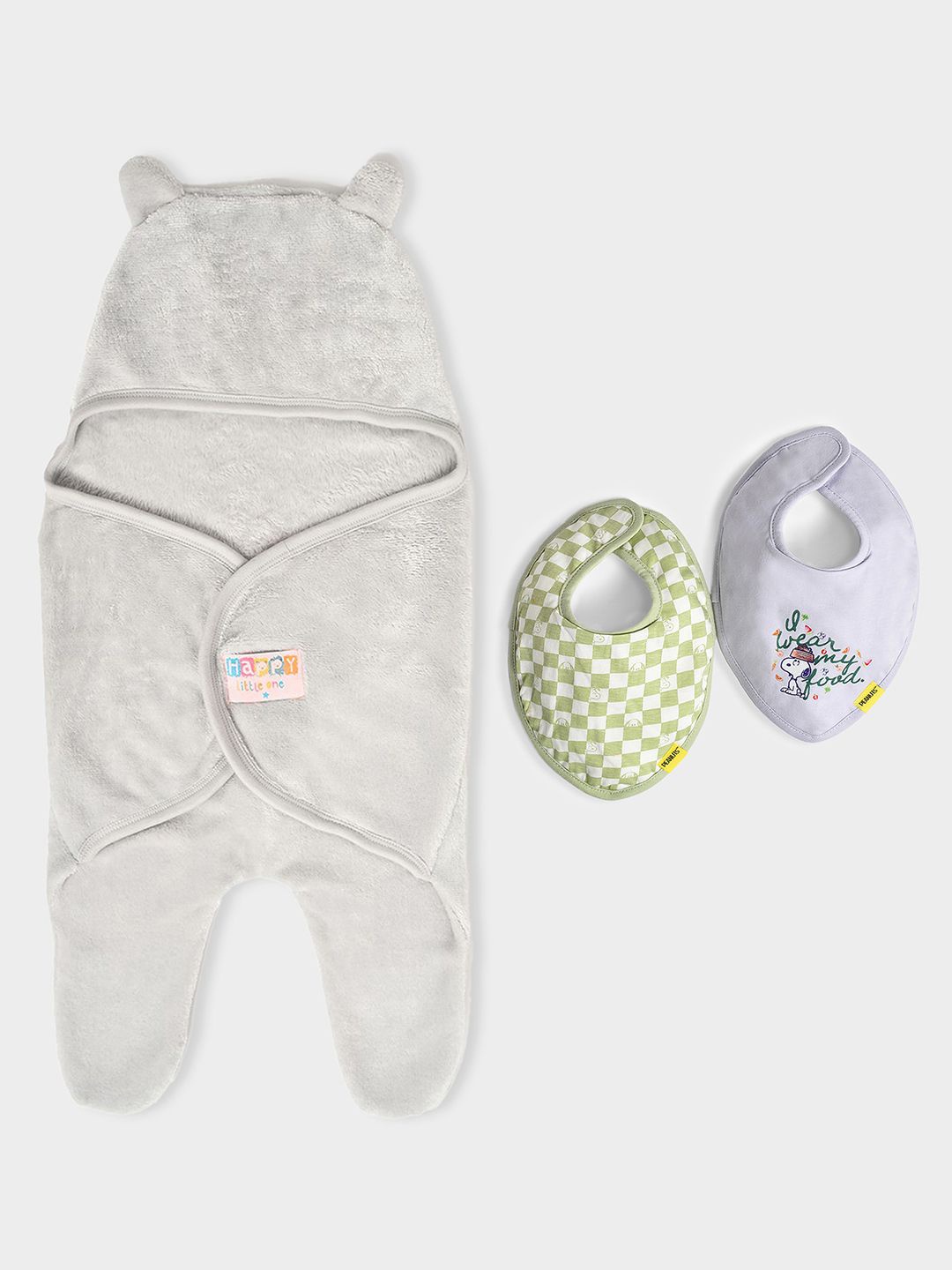 

MiArcus Baby New Born Essentials Gift Set Hamper Including Hooded Blanket & 2 Bibs, Grey