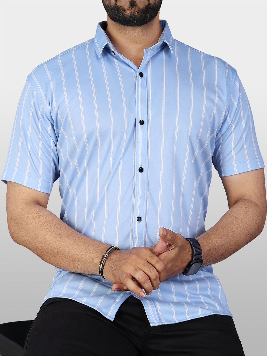 

VeBNoR Men Vertical Striped Standard Fit Casual Shirt, Blue