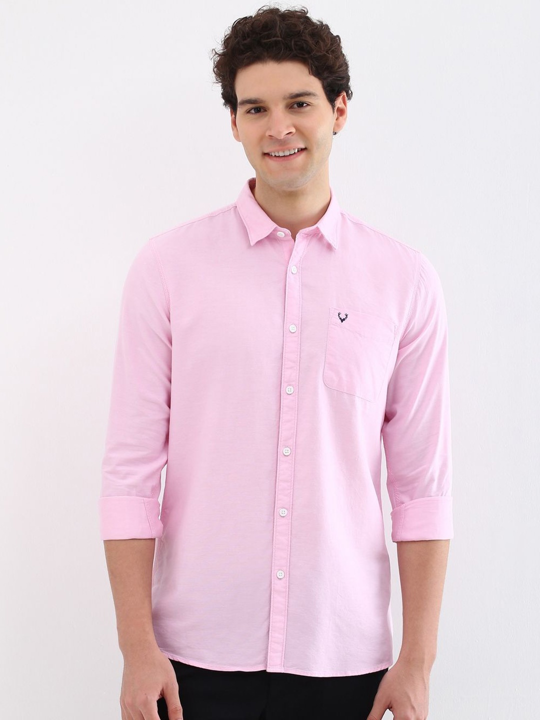 

Allen Solly Men Custom Fit Spread Collar Solid Cotton Casual Shirt, Pink