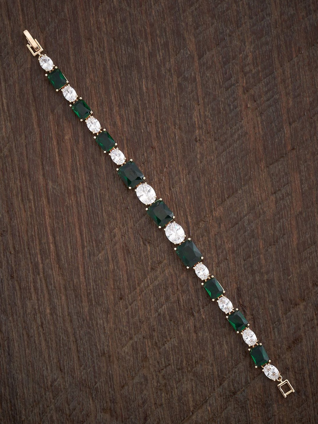 

Kushal's Fashion Jewellery Women Gold-Plated Cubic Zirconia Studded Link Bracelet