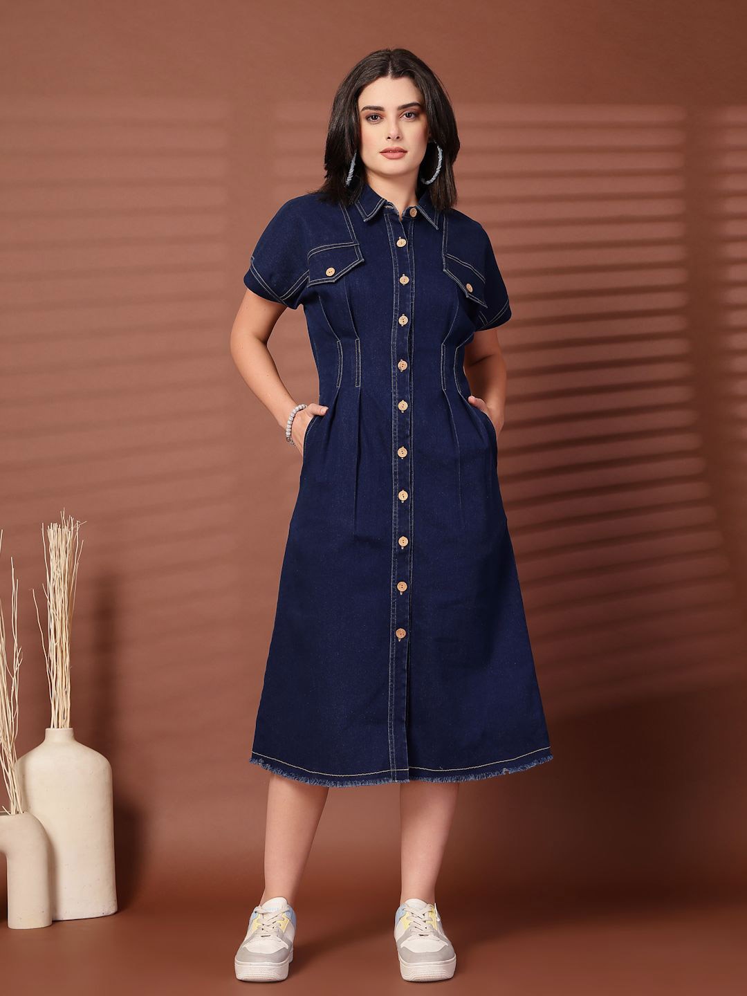 

plusS Women Shirt Midi Dress, Blue