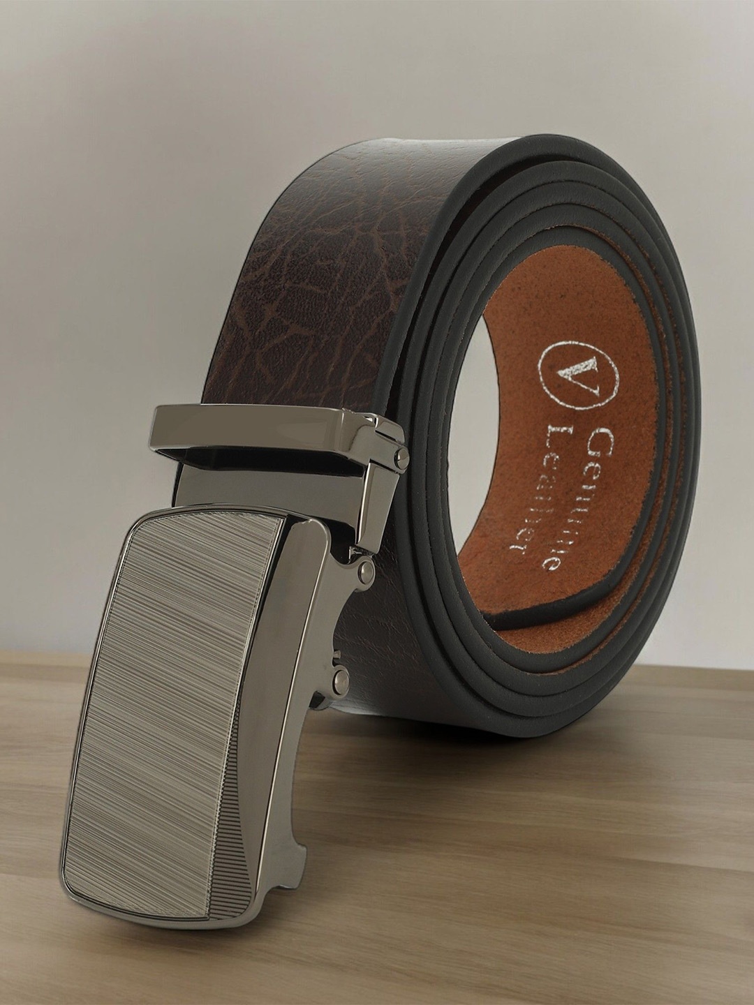 

Metronaut Men Textured Leather Formal Belt, Brown