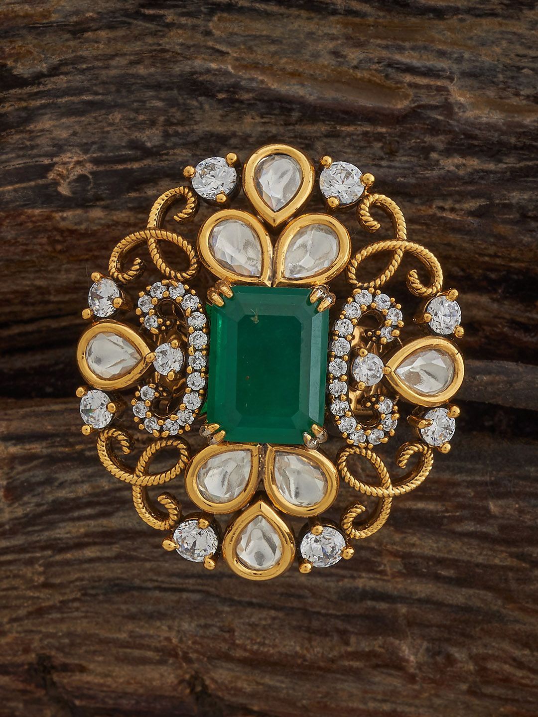 

Kushal's Fashion Jewellery Victorian-Plated Kundan Studded Party Finger Ring, Gold