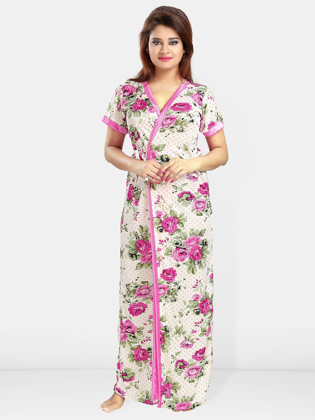 

Be You Floral Printed Satin Maxi Nightdress, White