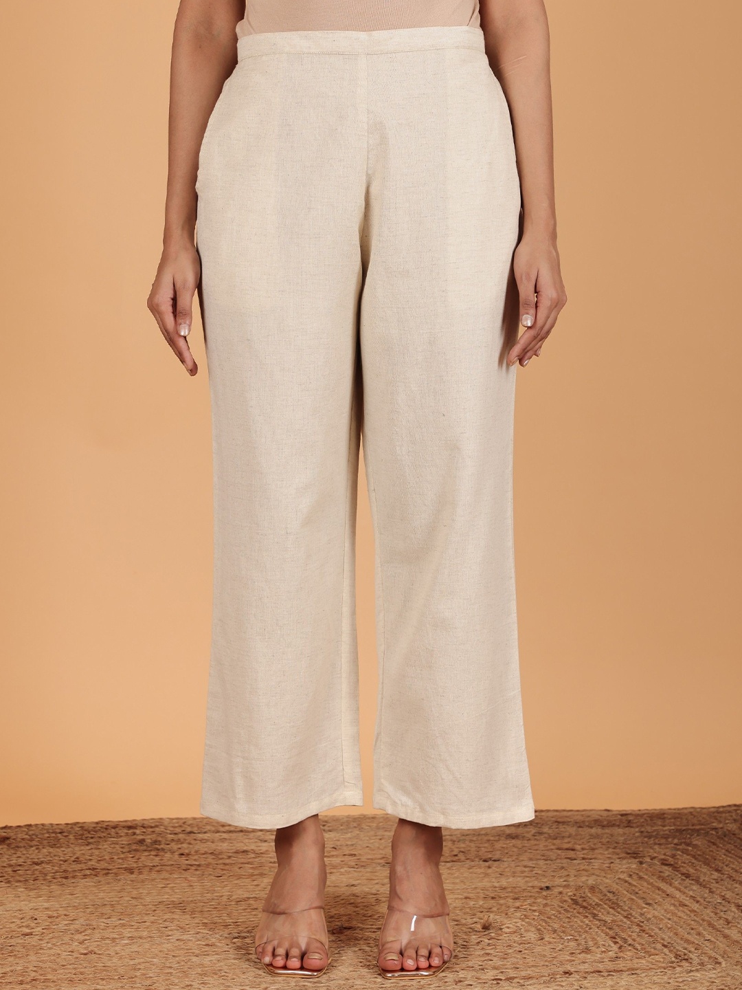 

Aramya Women Linen Ethnic Palazzos, Cream