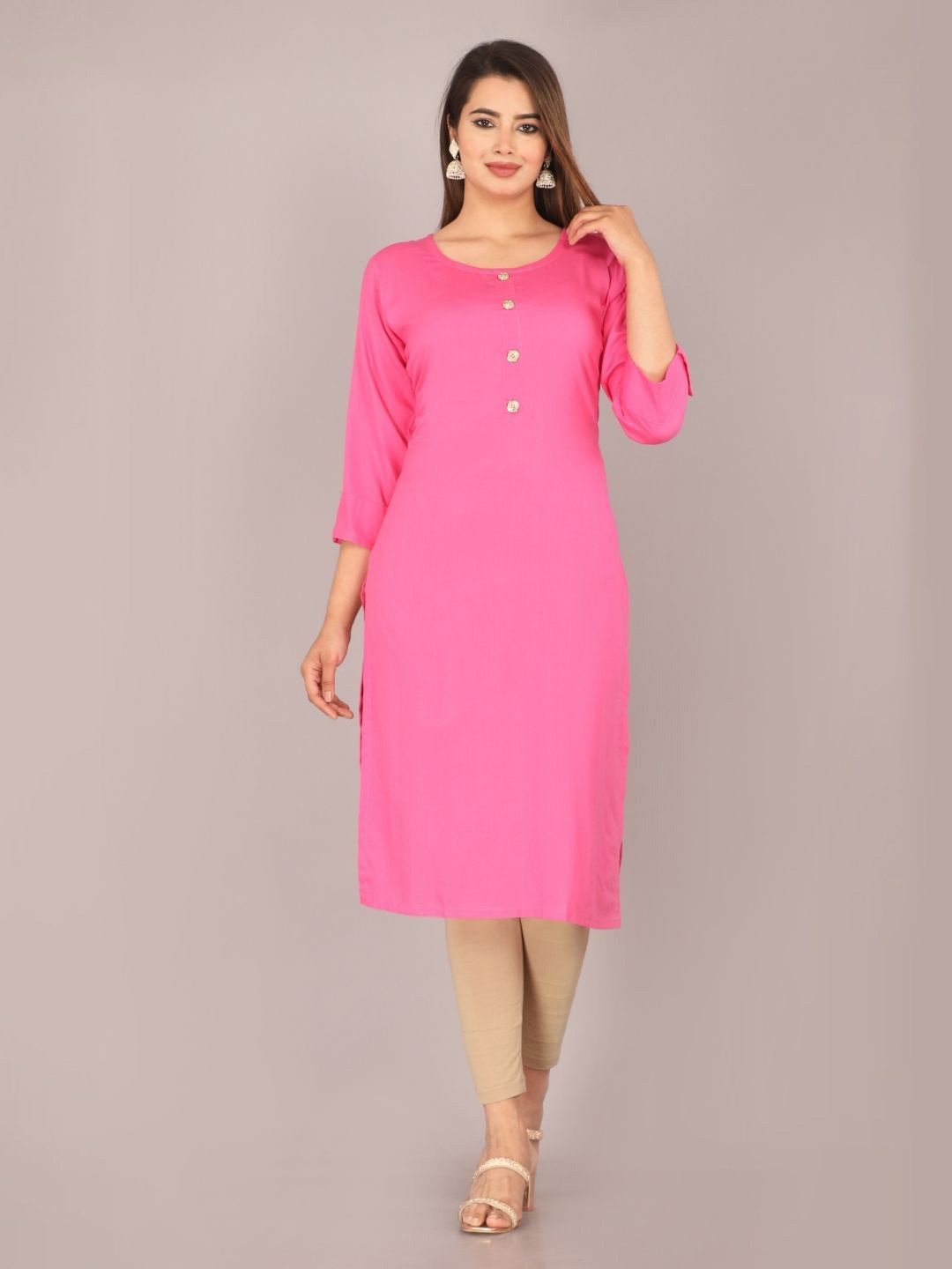 

Mahiras Comfort Round Neck Straight Kurta, Pink