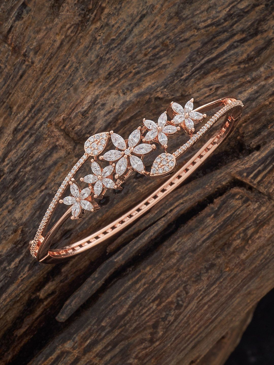 

Kushal's Fashion Jewellery Rose Gold-Plated Casual Zircon Studded Kada Bracelet