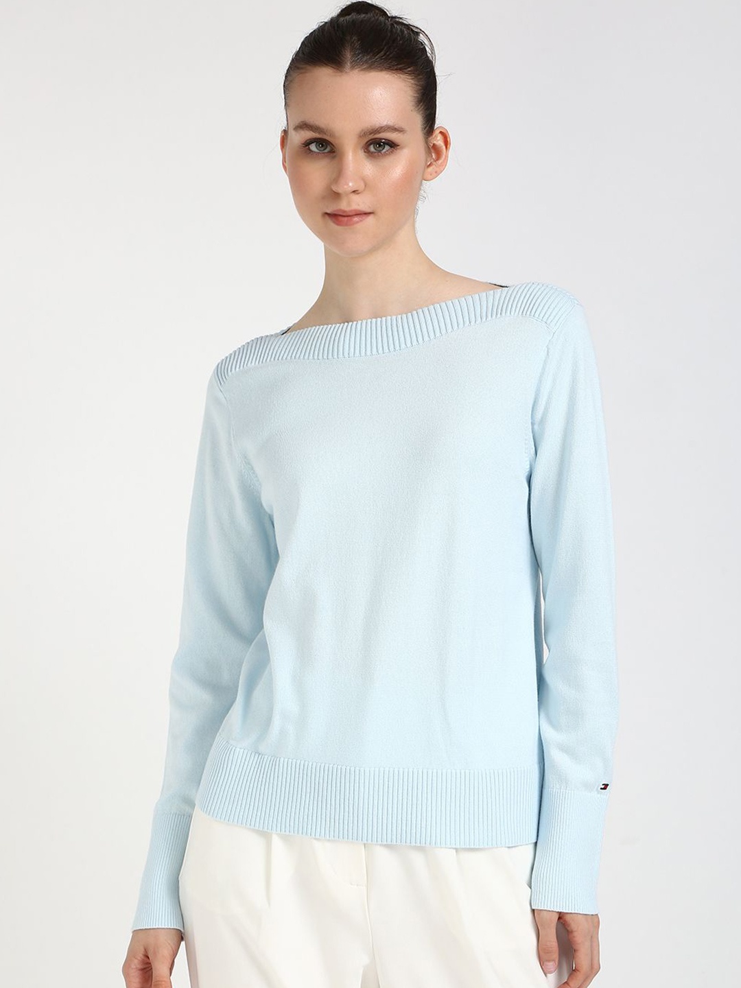 

Tommy Hilfiger Women Boat Neck Cotton Pullover Sweater, Blue