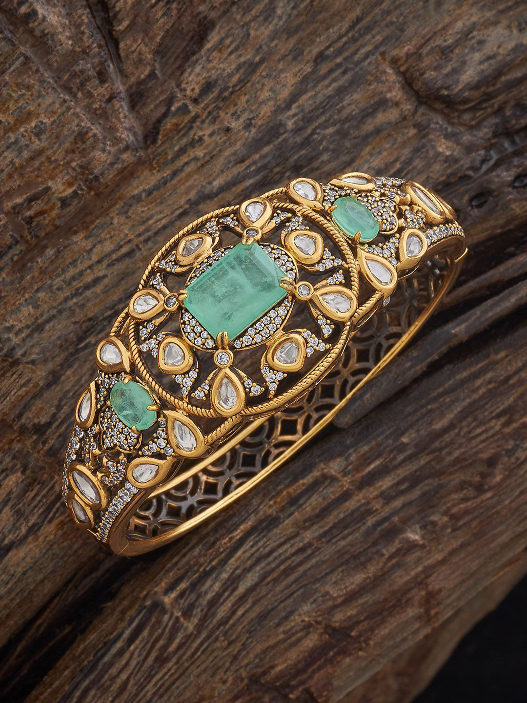 

Kushal's Fashion Jewellery Mint Victorian-Plated Kundan-Studded Bangle, Gold