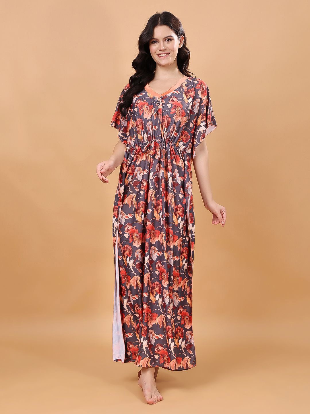 

CHUI MUI Women Printed Maxi Nightdress, Grey