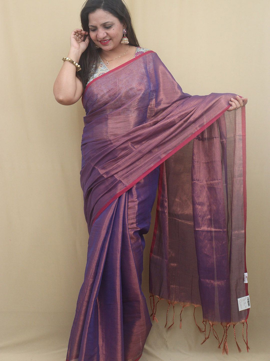

Luxurionworld Tissue Solid Saree, Purple