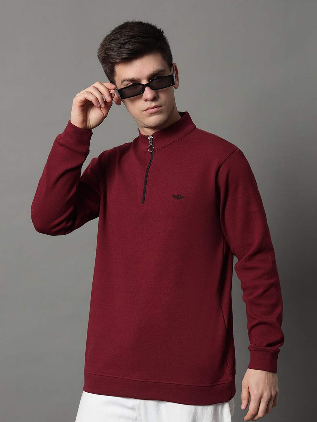 

GET GOLF Men Mock Collar Sweatshirt, Maroon