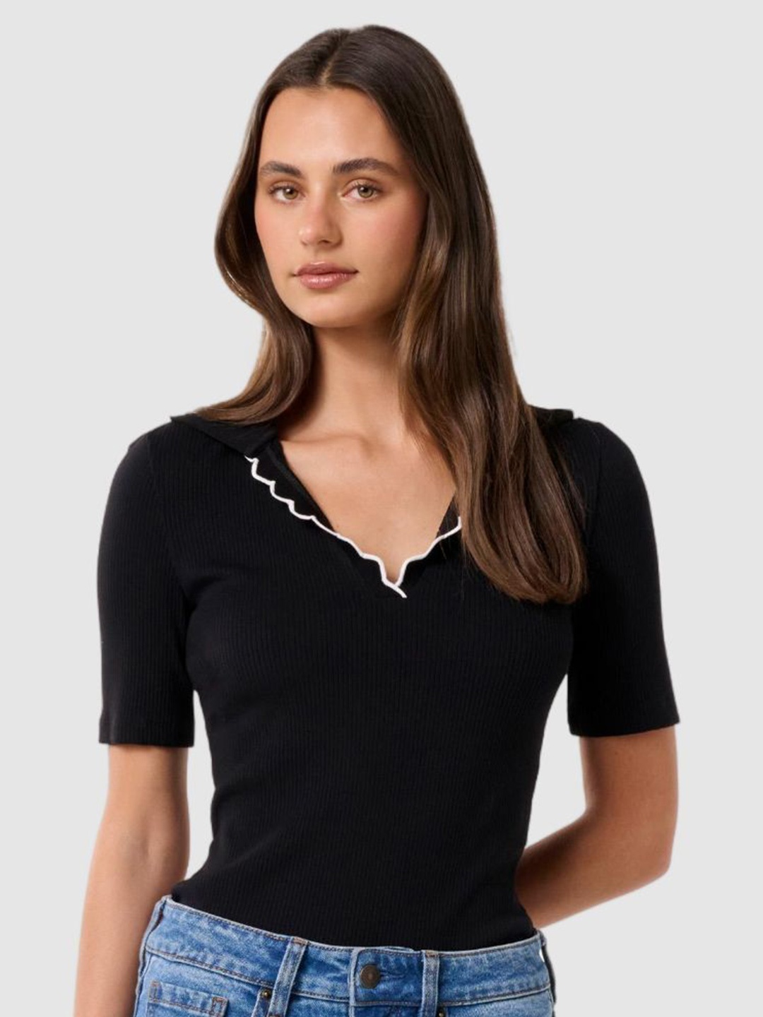 

Forever New Ribbed Fitted Top, Black