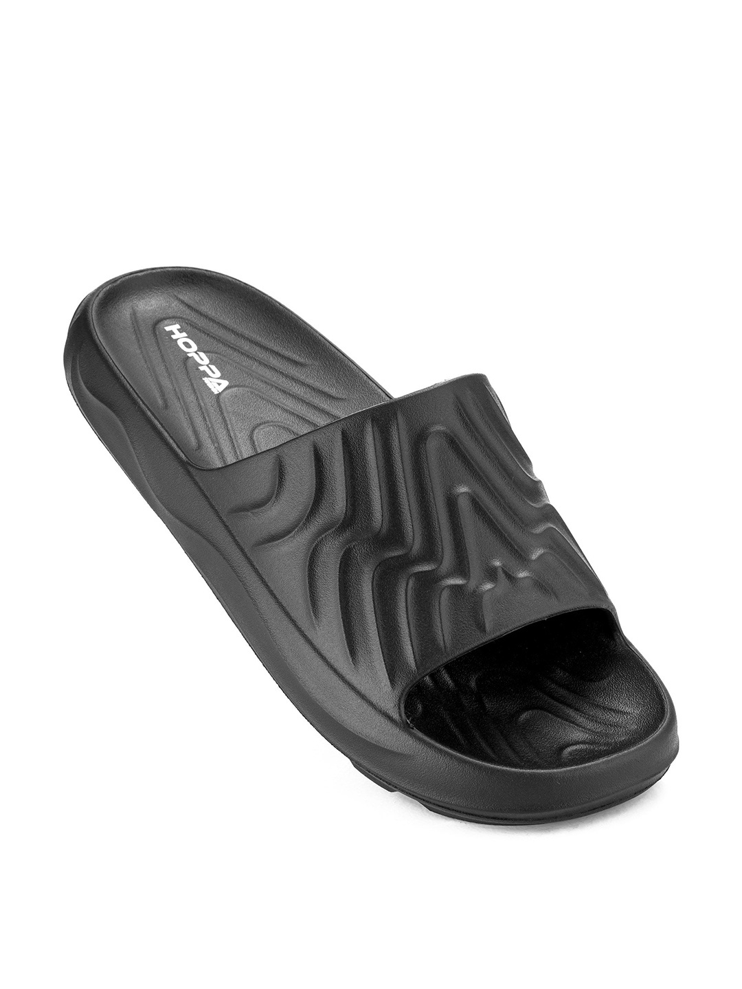 

Hoppa Men Self Design Sliders, Black