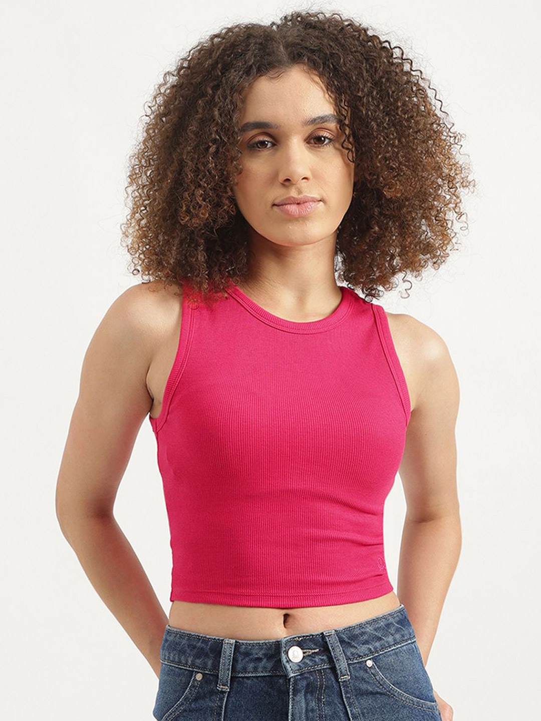 

United Colors of Benetton Women Round Neck Cotton Tank Top, Pink